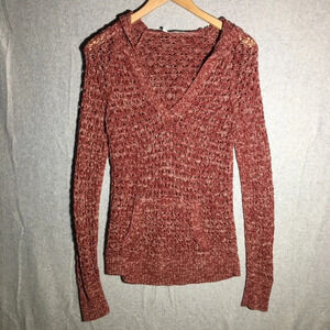 Womens Maurices Hoodie Loose Knit Crochet Beachy Boho Red White Casual